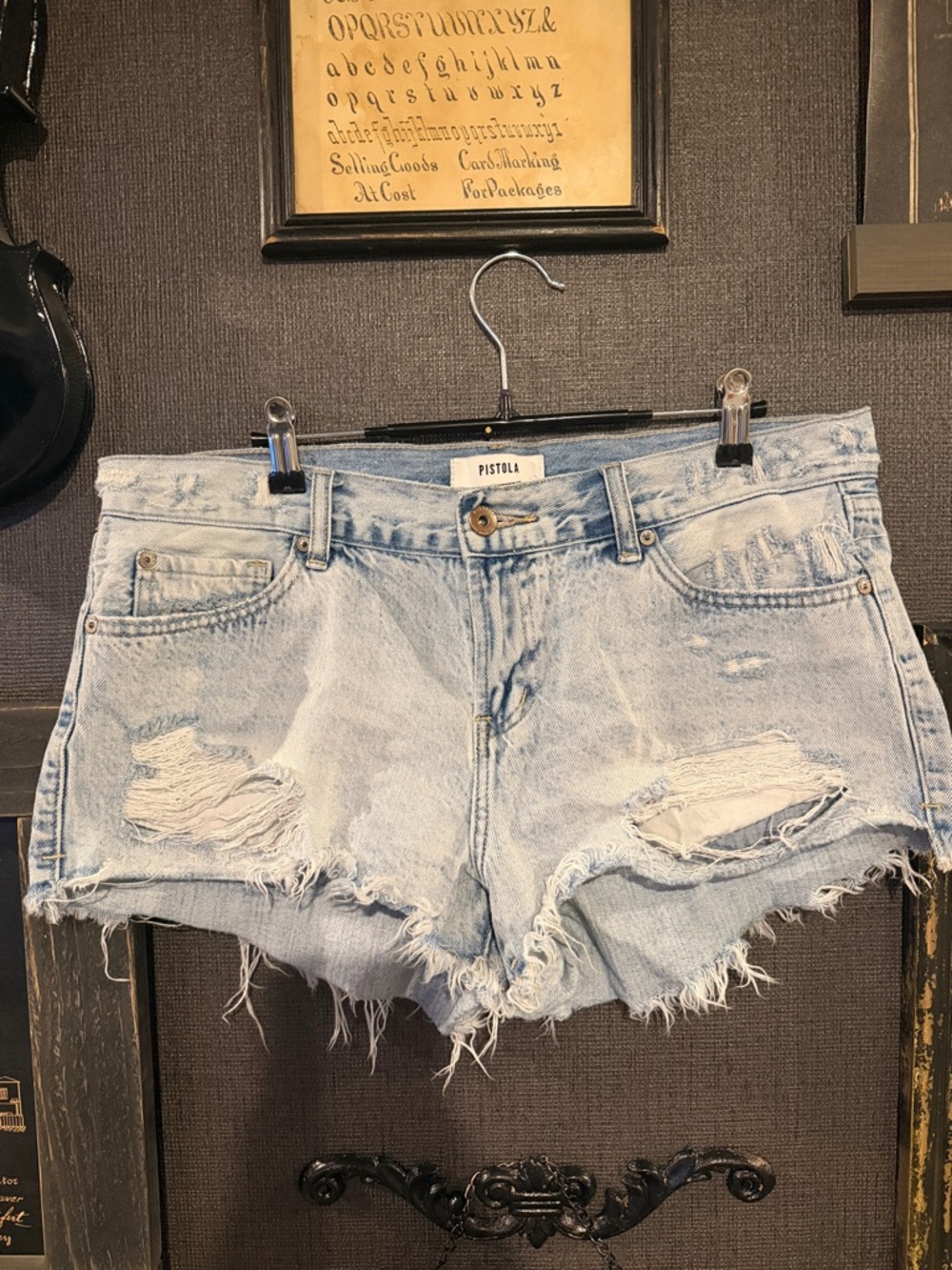 pistola Light Blue Distressed High-Rise Jean Shorts